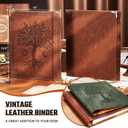 Ovesmusl Leather 3 Ring Binder Fits 8.5"x11" Letter Size Paper, 1 Inch Round Ring Binder Holds 200 Sheets, Notepad Paper Cover Loose Leaf Organizer, Brown Tree