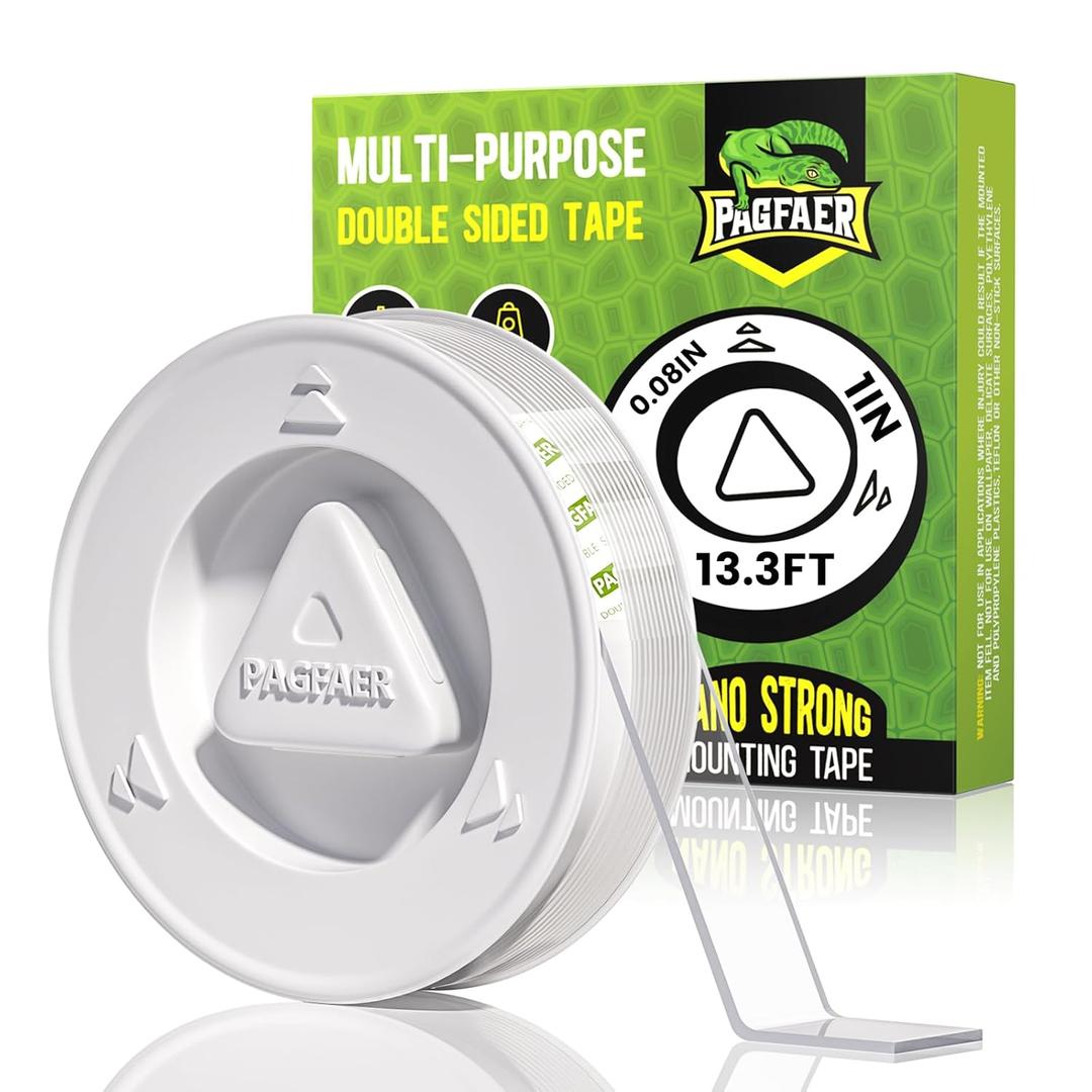 Double Sided Tape Heavy Duty, Double Sided Mounting Nano Tape 13.3FT, Clear & Tough Two Sided Adhesive Tape, Removable Picture Hanging Strips for Wall, Poster, Carpet, Home Office Outdoor