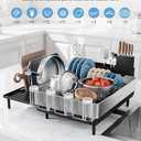 SUNLY Large Dish Drying Rack, Expandable Dish Racks for Kitchen Counter, Space Saving 304 Stainless Steel Drying Rack Kitchen, Extra Large Drainer with Multifunctional Flip Up Pegs, Black