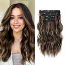 14" Short Clip in Hair Extensions - 4PCS Beach Wave Dark Brown With Highlights - Natural Soft Synthetic Hairpiece for Women
