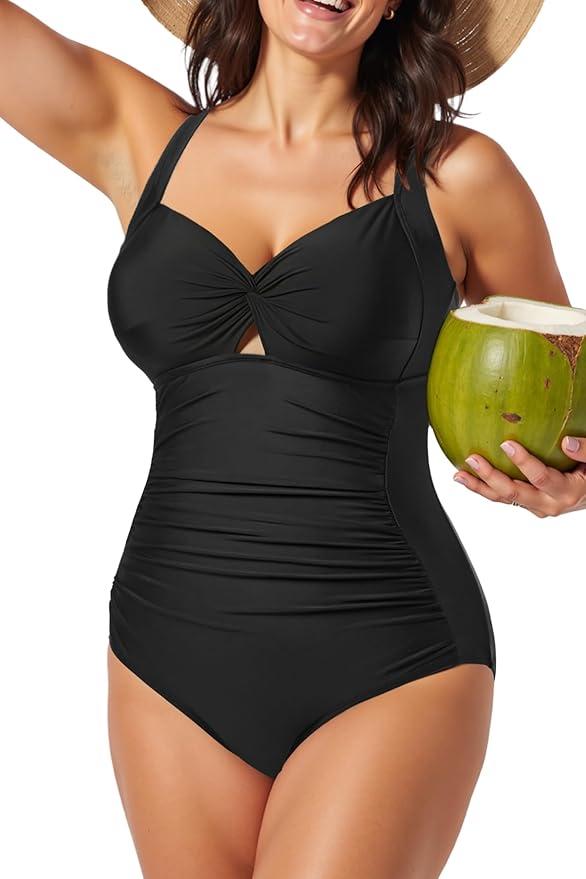 Daci Women Plus Size One Piece Swimsuits - Tummy Control Bathing Suits Full Coverage Twist Front Ruched Swimwear 2025, XL