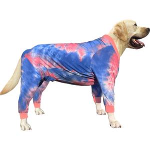Dog Pajamas for Large Dogs Cotton Tie dye Dog Shirts Dog Onesie Jumpsuit Pet Sleeper Shirts Full Coverage Dog pjs (XL, Pink Blue)