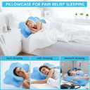 Hahafelt Cooling Cervical Neck Pillowcase Cover (Only Pillow Case) Ergonomic Pillowcase with Zipper Breathable Contour Pillow Cover for Side Back Stomach Sleepers(Blue, Queen Size)