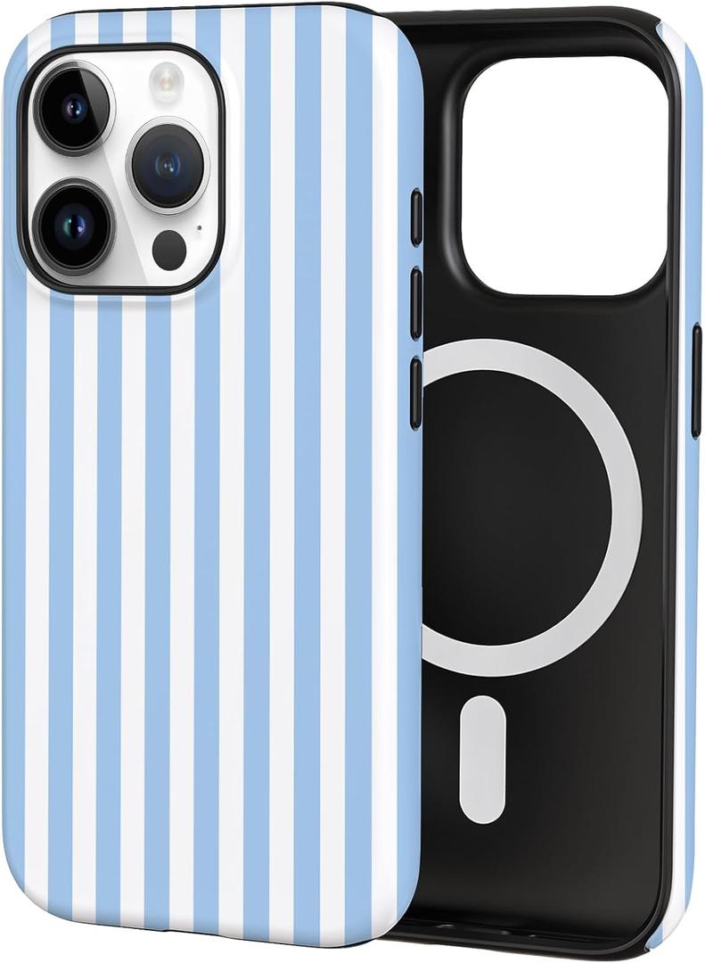 TPU Phone Case for iPhone 15 Pro Max, MagSafe Wireless Charging Compatible, Shockproof Slim Fit Protective Cover with Anti-Yellowing & Raised Camera Protection (Blue Stripe, iPhone 15 Pro Max)
