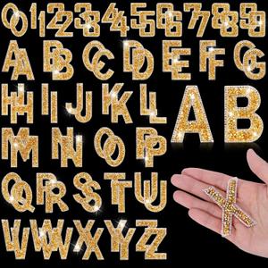 72 Pcs Rhinestone Letter Stickers - Crystal Alphabet A-Z & Number 0-9 Self-Adhesive Letter Patches Bling Glitter Stickers for Clothing Craft Decor (Gold)
