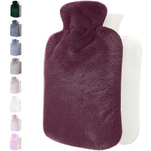 Qomfor Hot Water Bottle with Soft Cover - 1.8L Large - Classic Hot Water Bag for Pain Relief, Neck and Shoulders, Feet Warmer, Menstrual Cramps, Hot and Cold Therapy - Great Gift for Women - Plum (Relaxing Rose)