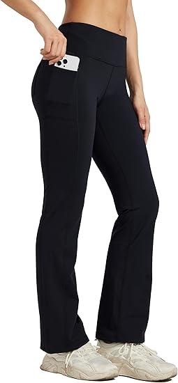 Willit Women's Fleece Lined Pants Yoga Bootcut Thermal Winter Pants High Waisted Flare Leggings Water Resistant, Black XL