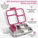 Stainless Steel Bento Box for Kids Adults with Silicone Container, Leak Proof 4 Compartments Metal Lunch Box, Removable Silicone Seal & Clear Lid Food Container for School Office, BPA-Free(Pink)