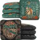 Play Platoon Tournament Series Cornhole Bags - Pro Style Dual Sided Slick and Sticky Side Bags - Set of 8 - Designed in USA (Green / Black Horse & Buffalo)