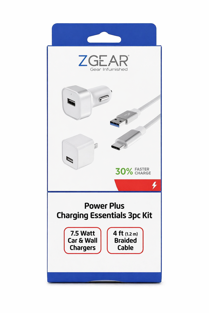 ZGear Power Plus Charging Essentials 3 Pc Kit 7.5Watt 4Ft