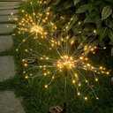 Solar Firework Lights 2Pcs Garden Lights Outdoor Waterproof, 120 LED with 8 Modes Twinkling and Steady-On, Festive daysStarburst Lights for Path, Patio, Yard (Warm White)