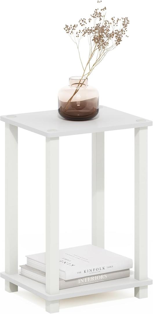 Furinno Simplistic Side Table, 2-Tier Small End Table with Open Shelf, Easy Assembly Toolless Night Stand, Nightstand, for Living Room, Bedroom, White, 1-Pack, 2-Tier, 13.4 x 11.5