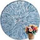 PEMAR 22" Round Mother of Pearl Extra Large Ottoman Tray with Raised Edge, Oversized Decorative Luxury Wooden Serving Tray for Food, Coffee Table, Breakfast in Bed (Blue Sunlight)
