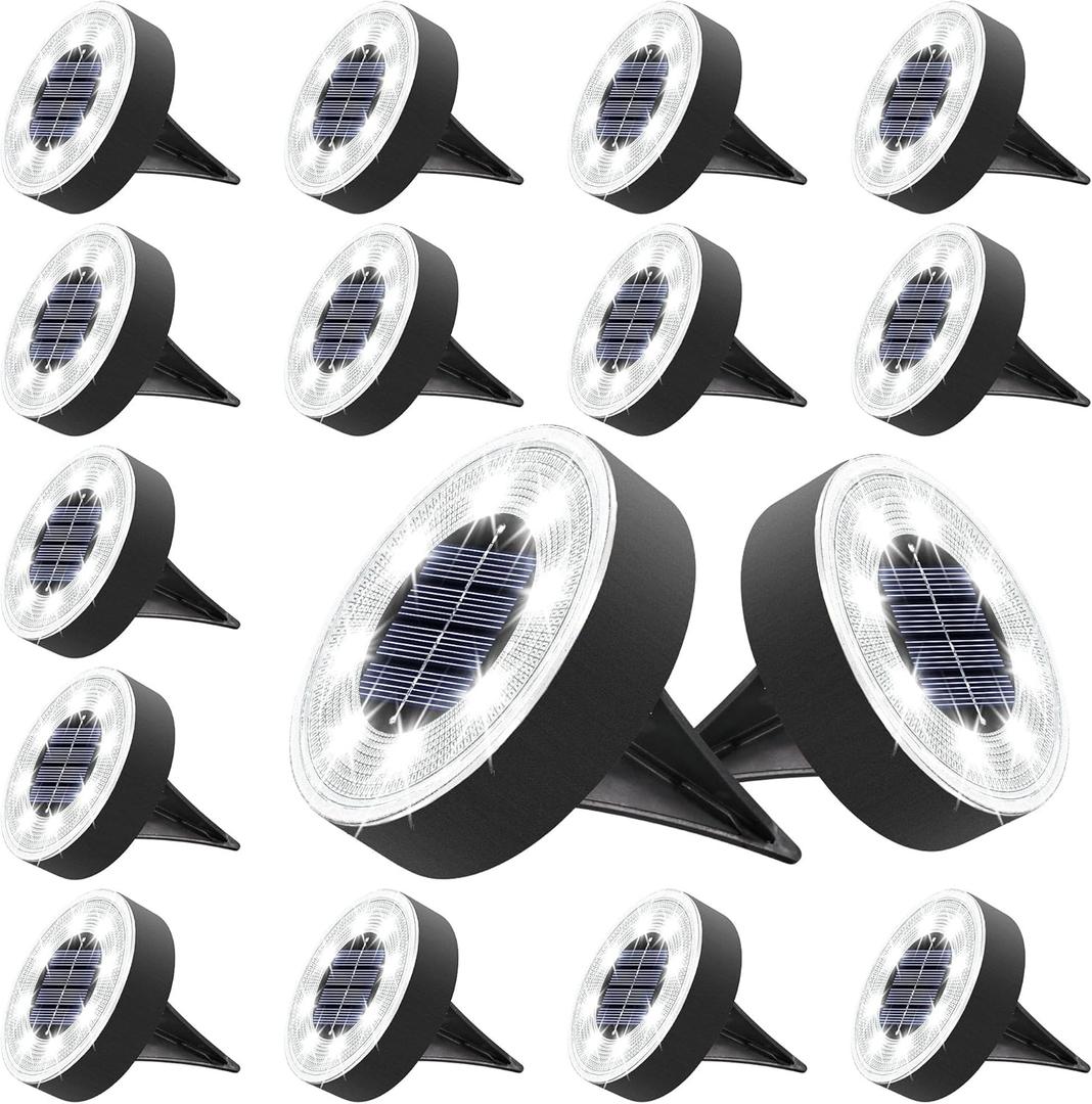 Joomer Solar Ground Lights, 16 Pack 8 LED Solar Lights Outdoor IP68 Waterproof Disc Light In-Ground Landscape Lighting Outdoor for Patio Pathway Lawn Yard Driveway Walkway (White)