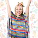Yahenda 5 Pcs Mexican Costumes Women Serape Poncho Straw Sombrero Headbands 3 Necklace Cinco de Mayo Outfit Colorful