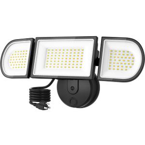 150W LED Flood Light Outdoor Plug in, Exterior Flood Lights with 3 Adjustable Heads, 15000LM Super Bright Security Lights Fixture, Outside Floodlights for House,Backyard,Garage