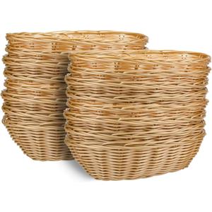 Yesland 16 Pack Plastic Oval Baskets, Food Storage & Fruit Basket, 8-3/4 x 6-1/4 x 2-3/4 Inches Basket Bin for Kitchen, Restaurant, Centerpiece Display (Brown)