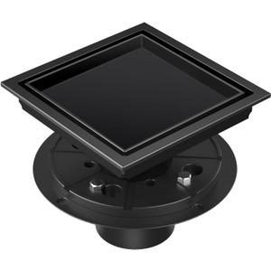6 Inch Shower Drain Tile Insert Matte Black, Stainless Steel Square Floor Drain with 2 in 1 Cover, Shower Drain Flange, Hair Catcher