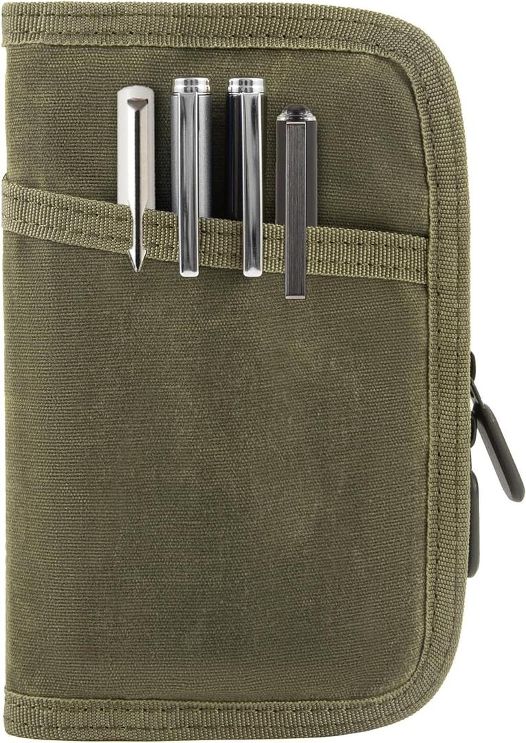 Field Notes Notebooks Cover,Journal Cover for 3.3 x 5.5 Field Notes Moleskine Cahier,Water Resistant Pocket Notebook Cover for Journal Notebook Planner with Zipper Pen Holder,Waxed Canvas (Army Green)