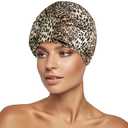 INNELO Luxury Shower Cap for Women Reusable Waterproof, Double Layered Shower Hair Cap with Adjustable Elastic Strap, Large Satin Lined Shower Bath Cap for Long Curly Straight Hair, Leopard