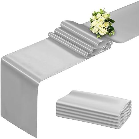 BDDC Silver Table Runner 12x108 Inch - 4 Pack Satin Table Runners, Smooth Table Runner for Party Wedding Banquets Birthday