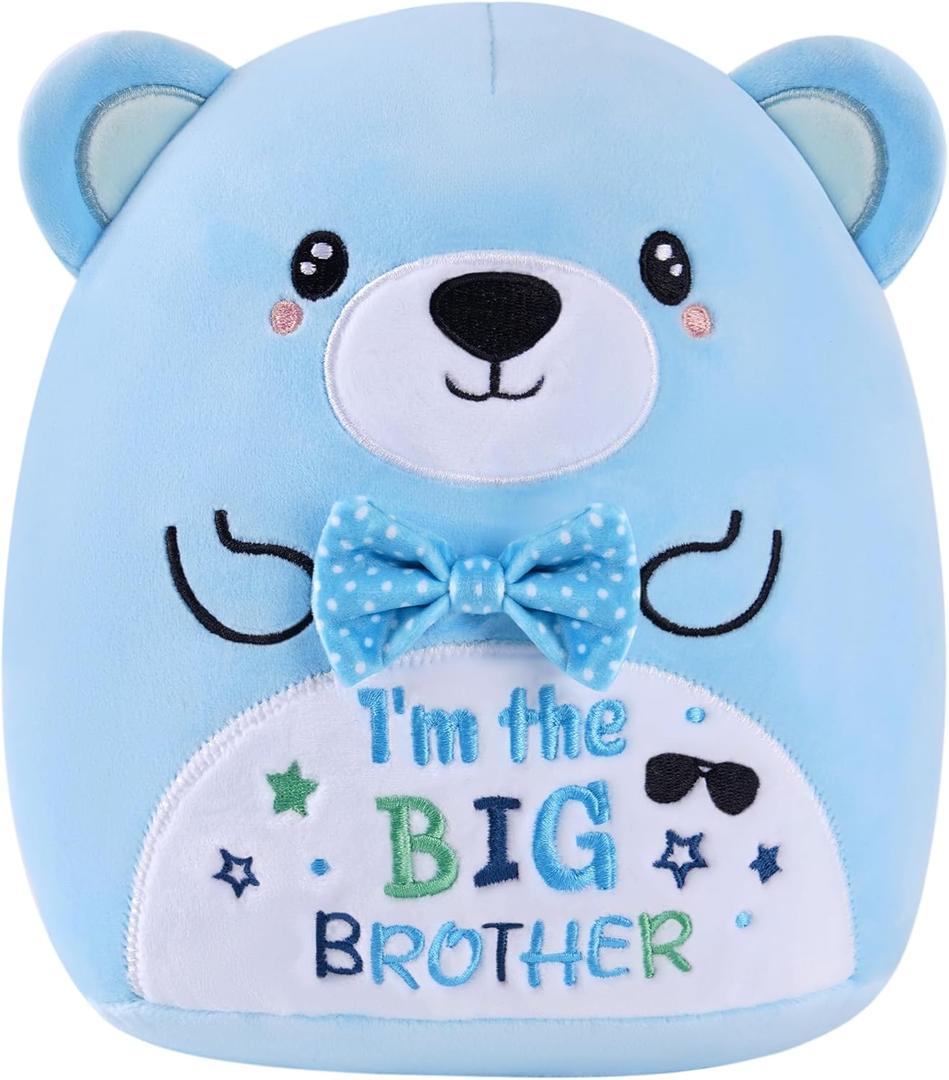 Big Brother Bear Stuffed Animal, 8-Inch Cute Blue Teddy Bear Plush Toy for Boys, Im The Big Brother Plushie Pillow, Soft Huggable Gifts for Toddler Boys and Baby Shower Announcement