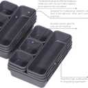 Set of 32 Interlocking Desk Drawer Organizer Tray Dividers Plastic Shallow Narrow Drawers Organizers Separators Storage Bins Container for Kitchen Bathroom Makeup Office Vanity Bedroom Dresser