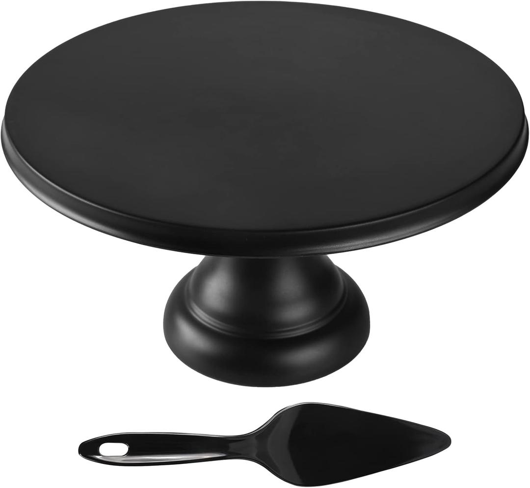 Round Cake Stand 9.84 Inch with Spatula, Black Cupcake Stand Bamboo Fiber, Dessert Display Plates for Snacks, Cookies, Candy Dish for Birthday Parties, Weddings, Baby Shower and Other Events (Black-9.84inch)