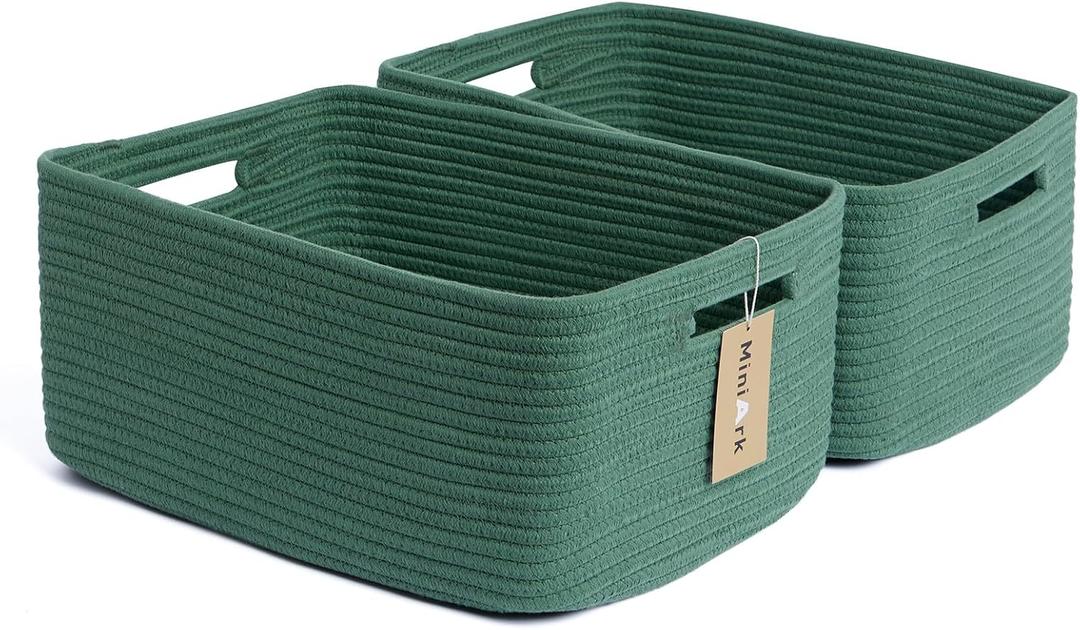 Large Storage Baskets for Shelves, Closet Organizers Bins for Clothes Blanket Towels, Baby Nursery, Toy Baskets Box, Woven Rope Baskets, 17 x 13 x 7.5, 2 Packs Green Large Storage Baskets for Shelves, Closet Organizers Bins for Clothes Blanket Towels, Baby Nursery, Toy Baskets Box, Woven Rope Baskets, 17 x 13 x 7.5, 2 Packs Green