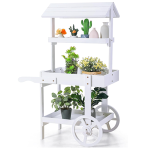 Hanaive Flower Cart Display Stand with Wheels for Bridal Shower Baby Shower Party Large Country Market Vintage Wooden 3 Tier Rolling Table Cart for Display Flower Candy Party Favors and Crafted Items