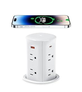 ANNQUAN 3" Pop Up Countertop Receptacle with 4 USB Ports 15W Wireless Charger, Max 20W Power Delivery Pop Up Outlet for Home Office Kitchen (ETL Listed)