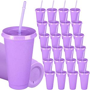 8 Pack Plastic Tumblers with Lid and Straw Reusable Cups Bulk Water Bottles Iced Coffee Travel Mug Cup for Birthdays Party Juices Adults Kids (Purple,17oz)