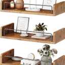 Floating Shelves for Wall, Floating Shelves for Bedroom Kitchen Decor, Wall Mounted Rustic Farmhouse Wood Shelf for Books, Plants, Set of 3 (Rustic Brown) (15.74 inches L x 6.7 inches W x 6.4 inches H)