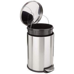Amazon Basics Round Cylindrical Trash Can with Soft-Close Lid, Foot Pedal, Removable Inner Bucket, Smudge Resistant, 20 l/5.3 gallon, Brushed Stainless Steel