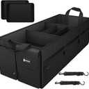 Sposuit Extra Large Trunk Organizer 98L Collapsible Car Storage Trunk Organizer with Removable Dividers & Adjustable Securing Straps for Car SUV Van (Black)