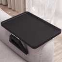 Danfoxer Couch Arm Tray with 360°Phone, Bamboo Folding Sofa Tray, Sofa Armrest Trays Clip-On Couch Desk for Drinks, Snacks, Phone, Remote Control (Black）L 13 x  W 9.45 Inch 