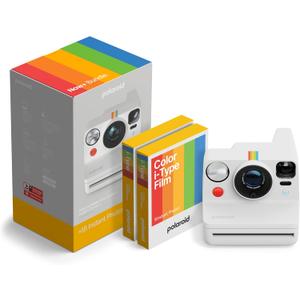 Polaroid Now+ 3rd Generation I-Type Instant Camera + Film Bundle - Now+ Bluetooth App Controlled White Camera + 16 Color Photos (6563)