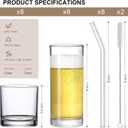 [ 12 Pack ] Glass Cups with Glass Straws, 12oz Highball & Rock Drinking Glasses, Everyday Drinkware Glasses Set, Cute Tumbler Cup, Kitchen Glasses for Iced Coffee, Water, Beer, Cocktail, Whiskey Gift.