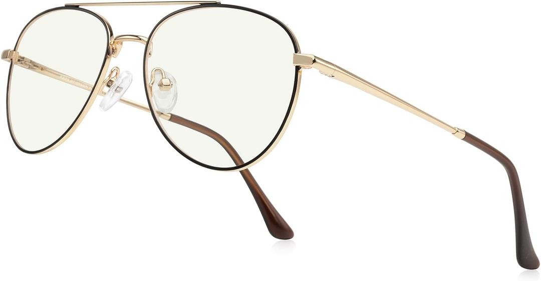 Aviator Reading Glasses for men and Women Blue Light Blocking Lens Spring Temple (Black on Gold)