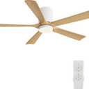 ELEHINSER Flush Mount Ceiling Fan with Lights (White+Light Wood,52")