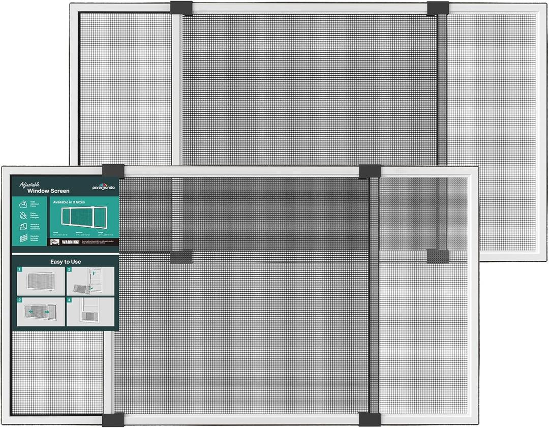 Paramondo Expandable Window Screen, Horizontal (15" H x 21.6" - 40" W, 2 Pack) Adjustable Window Screens, Replacement Window Screens for House Windows
