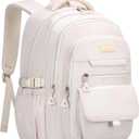 School backpack for Girls, Aesthetic Backpack for Women Cute Bookbag Preppy College (Beige)