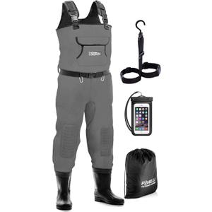 Foxelli Chest Waders, Waterproof 4mm Neoprene Hunting & Fishing Waders for Men & Women with Boots (13, Grey)