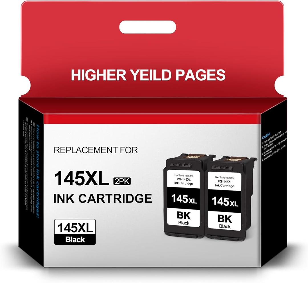 PG-145XL Ink Cartridges Black Combo Pack Replacement for Canon 145XL 145 PG 145XL High Yield for PIXMA TS3110 iP2810 MG2410 MG2510 MG2910 MG3010 (2 Black) PG-145XL Ink Cartridges Black Combo Pack Replacement for Canon 145XL 145 PG 145XL High Yield for PIXMA TS3110 iP2810 MG2410 MG2510 MG2910 MG3010 (2 Black)