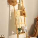 Minimalist Wood Blanket Ladder - Boho Style Wall-Leaning Display Towel Rack for Throw Quilt, Standing Ladder Shelf, Blanket Storage for Living Room, Bathroom