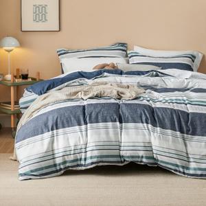 Bedsure Duvet Cover Queen Size - Reversible Striped Duvet Cover Set with Zipper Closure, 3 Pieces Blue Bedding Set with 8 Corner Ties and 2 Pillow Shams 20"x26" (06 - Blue (No Comforter))