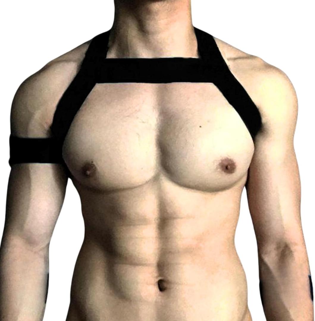 Men's Elastic Chest Harness, Shoulder Muscle Straps with Armbands, Gothic Punk Clubwear, Rave Festival Costume, Party Gear, Gift for Him Husband Bf