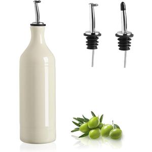 Sweejar Large Ceramic Olive Oil Dispenser Bottle, Opaque Oil Cruet Protects to Reduce Oxidation, Suitable for Storage Vinegar, Soy Sauce & Other Liquids, Pack of 1, 24 Fl Oz (Beige)