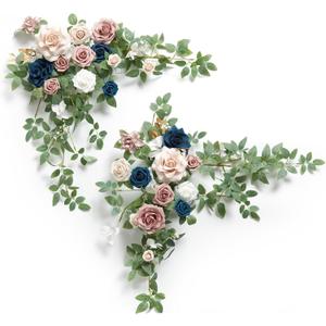 Ling's moment 2PCS Navy Blue Artificial Flower Garland Wedding Arch Flowers Floral Swags Table Centerpieces Dusty Rose Arrangements for Sweetheart Table Easel Wall Entryway Board Backdrop Decor