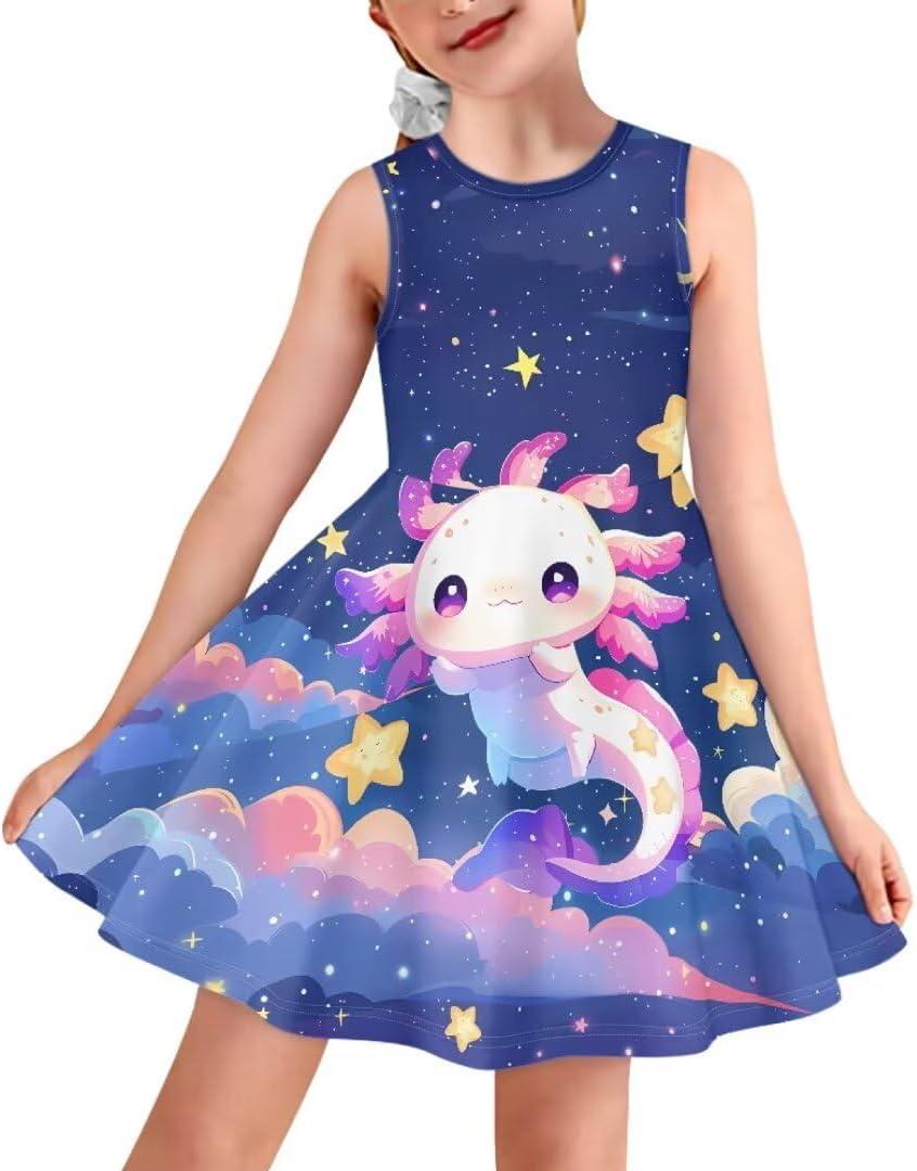 Sleeveless Dresses for Girls Kids Twirly Swing Dress for Summer A-Line Playwear Dress (7-8 Years)